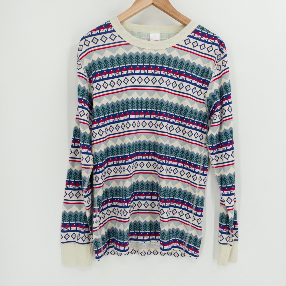 Hanna Andersson Pajama Top Unisex M Christmas Fair Isle Organic Cotton Holiday
